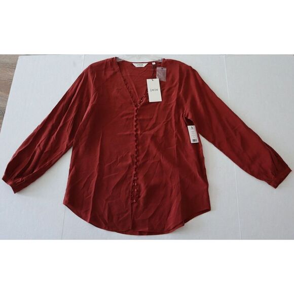 Joie TP042247881 Women's Sz M Russet Brown Shariana Silk Button Up Blouse - Picture 5 of 5